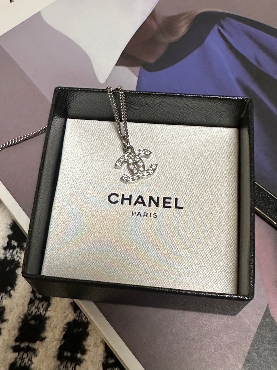 정품 샤넬 CC 로고 목걸이 은색 상품이미지1