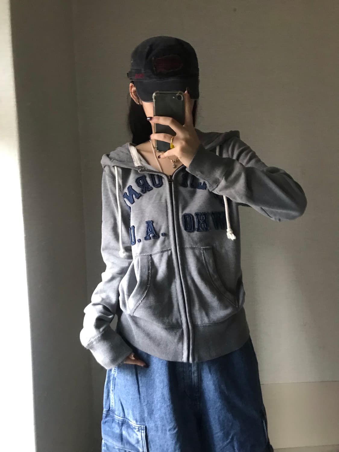 후아유 그레이 네이비 후드집업 상품이미지3