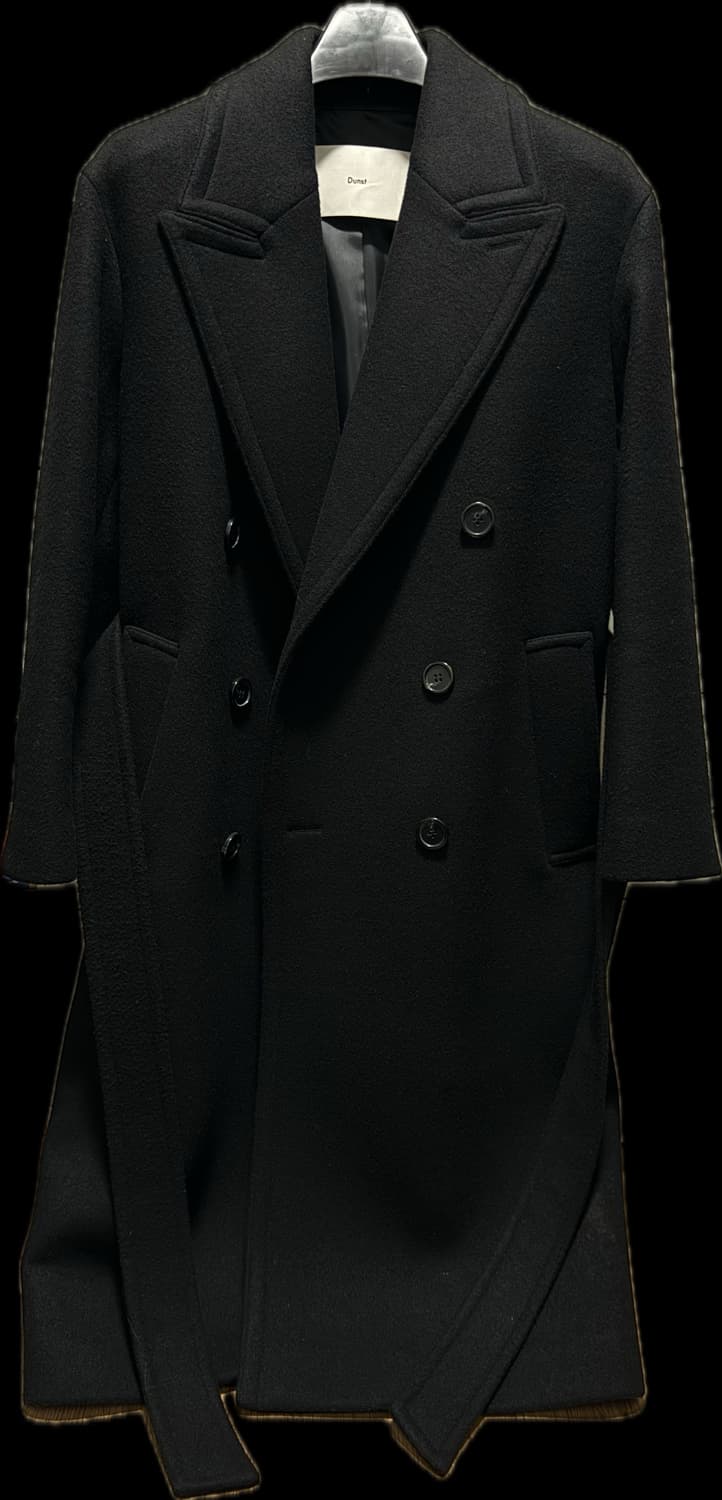 던스트 벨티드 더블 울 코트 블랙 상품이미지4