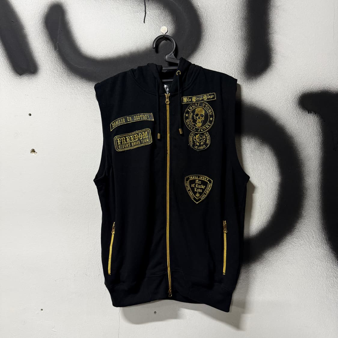 VTG 빈티지 고스 락 펑크 프린팅 집업 레더 패치 후디 상품이미지1