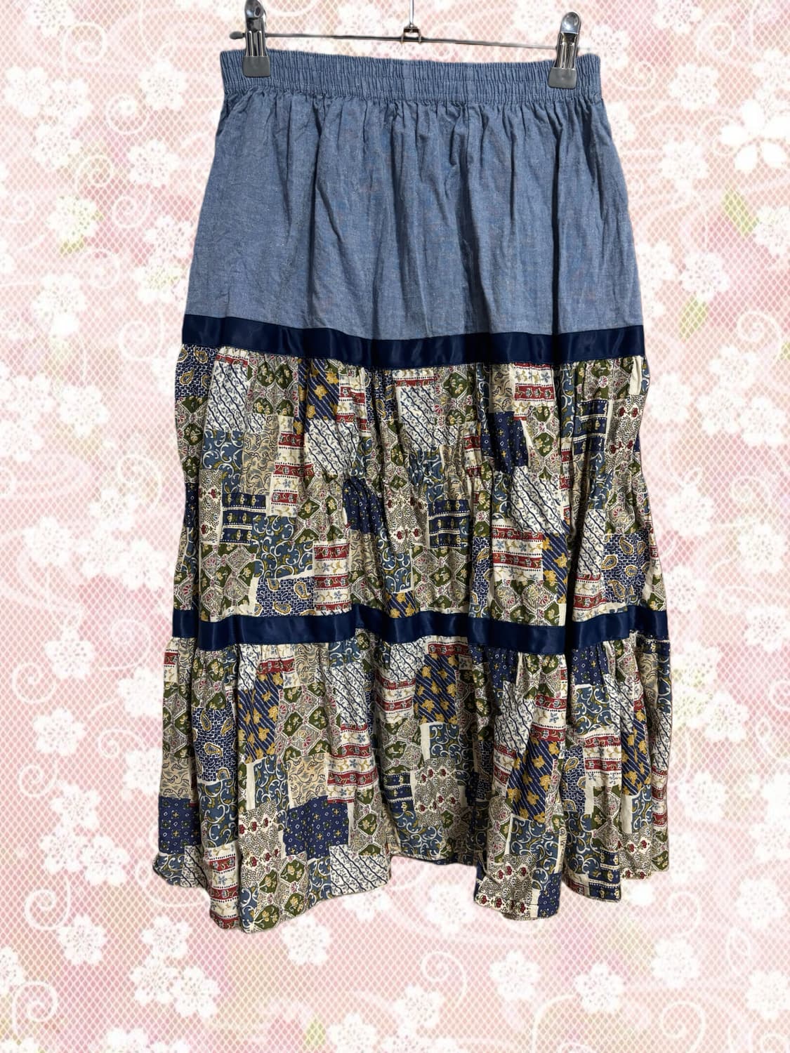 빈티지 히피 보헤미안 패치 롱스커트 상품이미지1