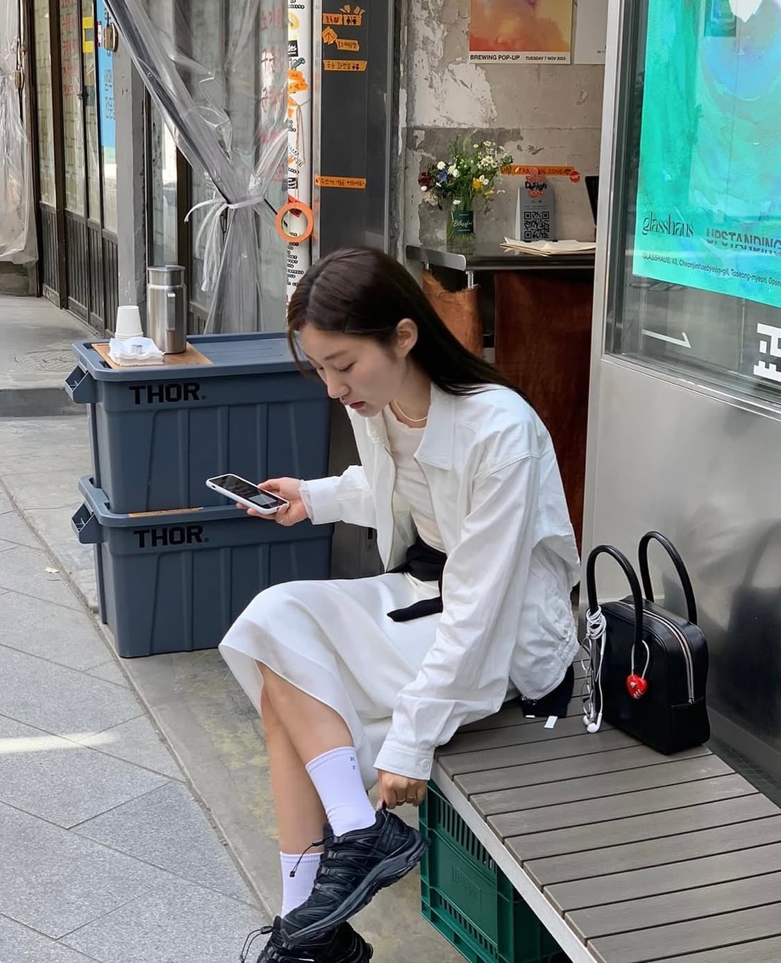 (새상품) 더히어 바이무드 썸머 블루종 화이트 상품이미지5