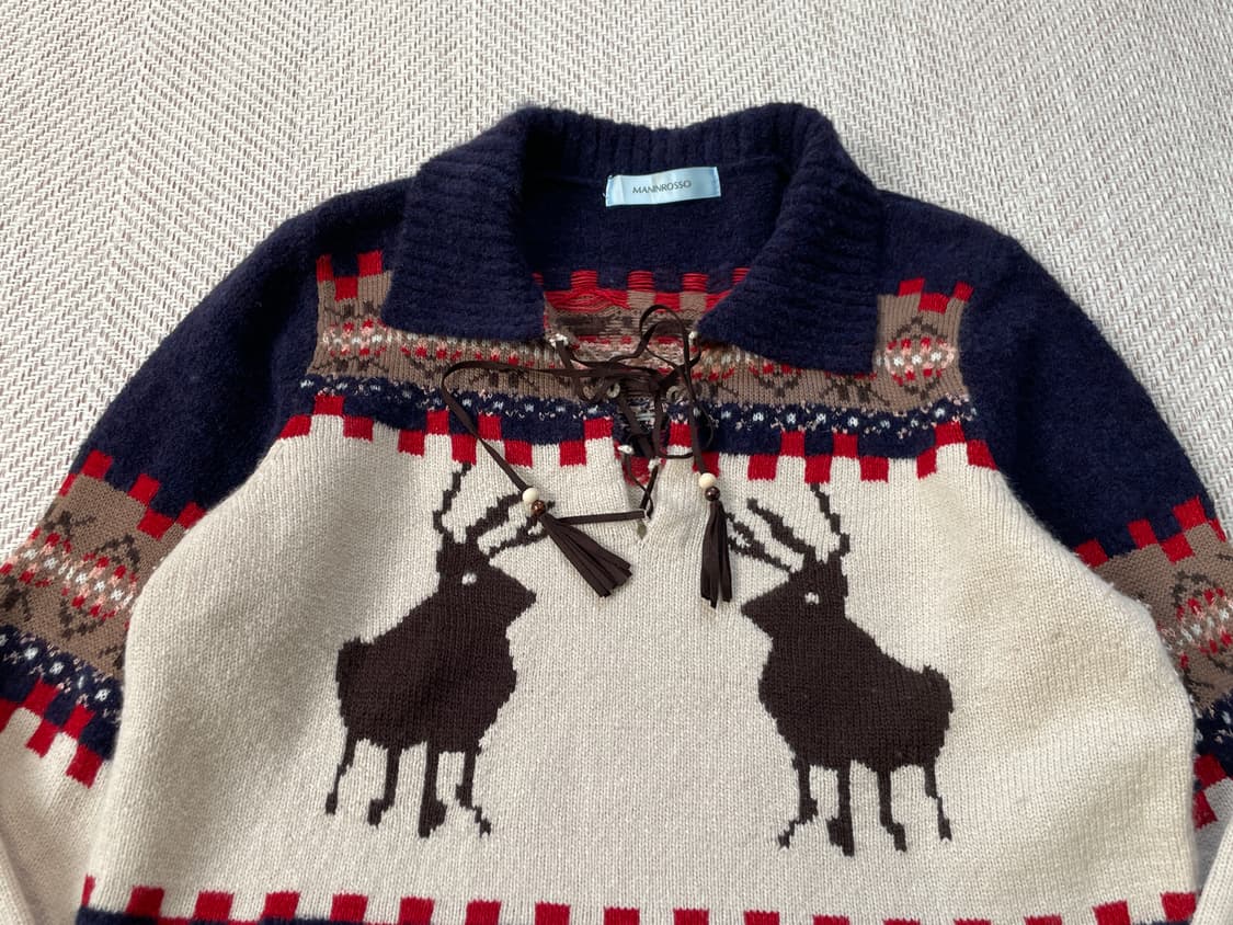 빈티지 노르딕 스웨이드 트림 니트  J03496 상품이미지3