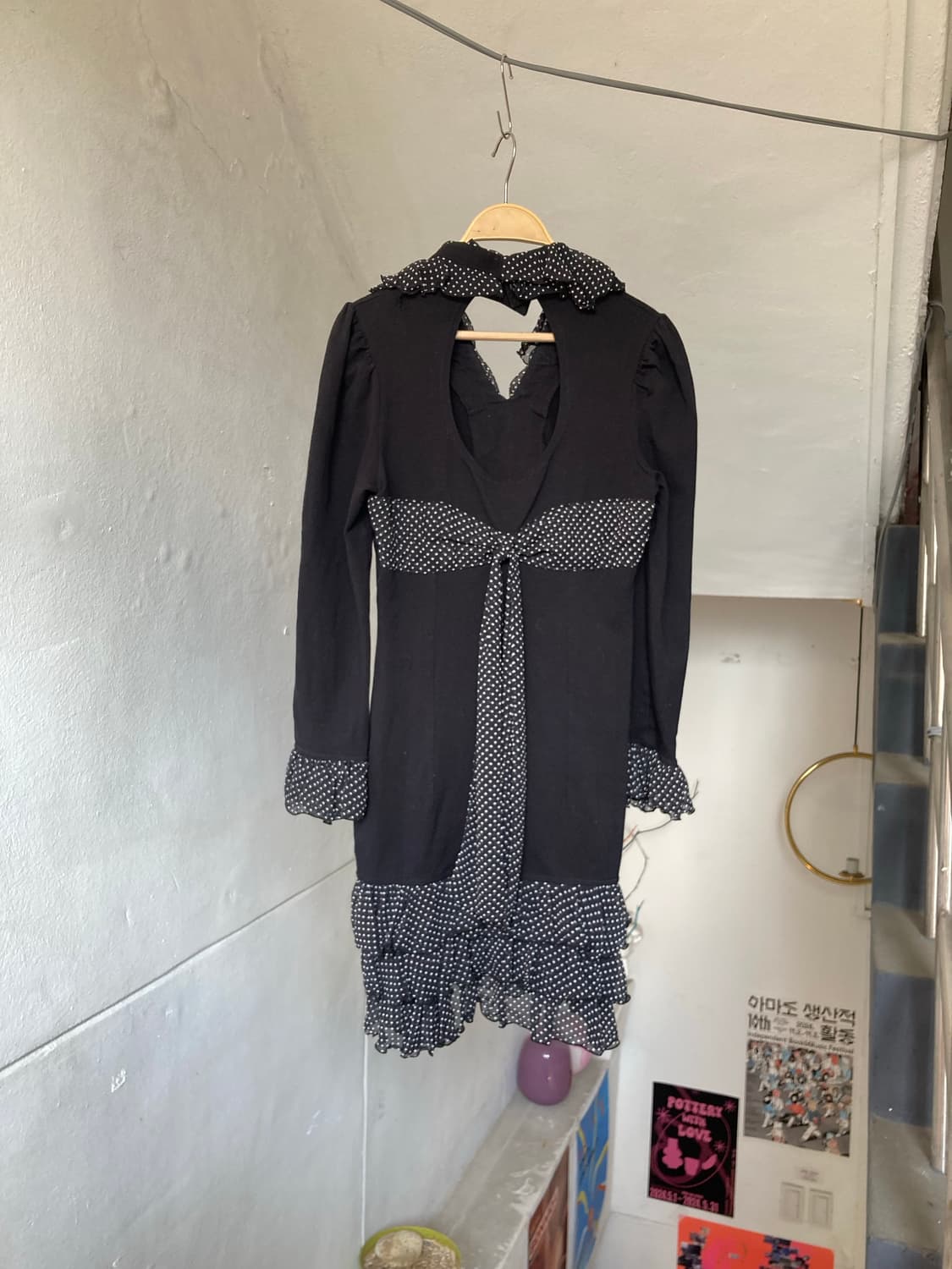 블랙 땡땡이 스판 원피스 상품이미지5