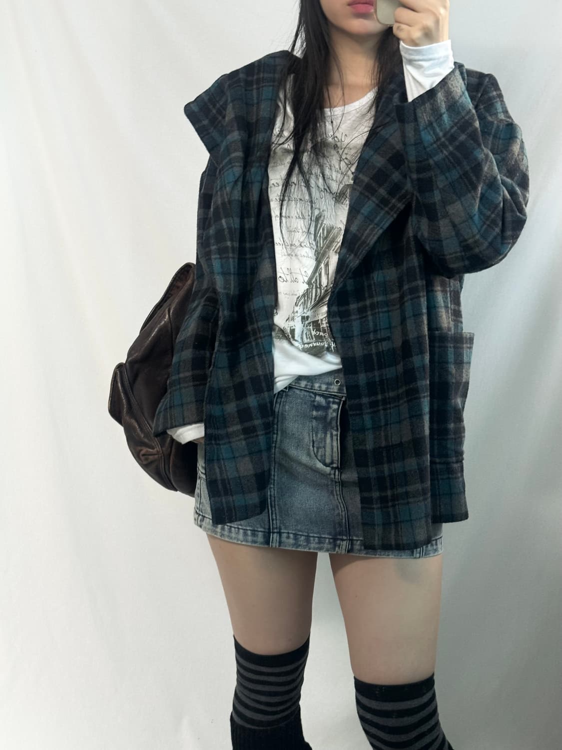 체크 패턴 더블 버튼 코트 상품이미지4