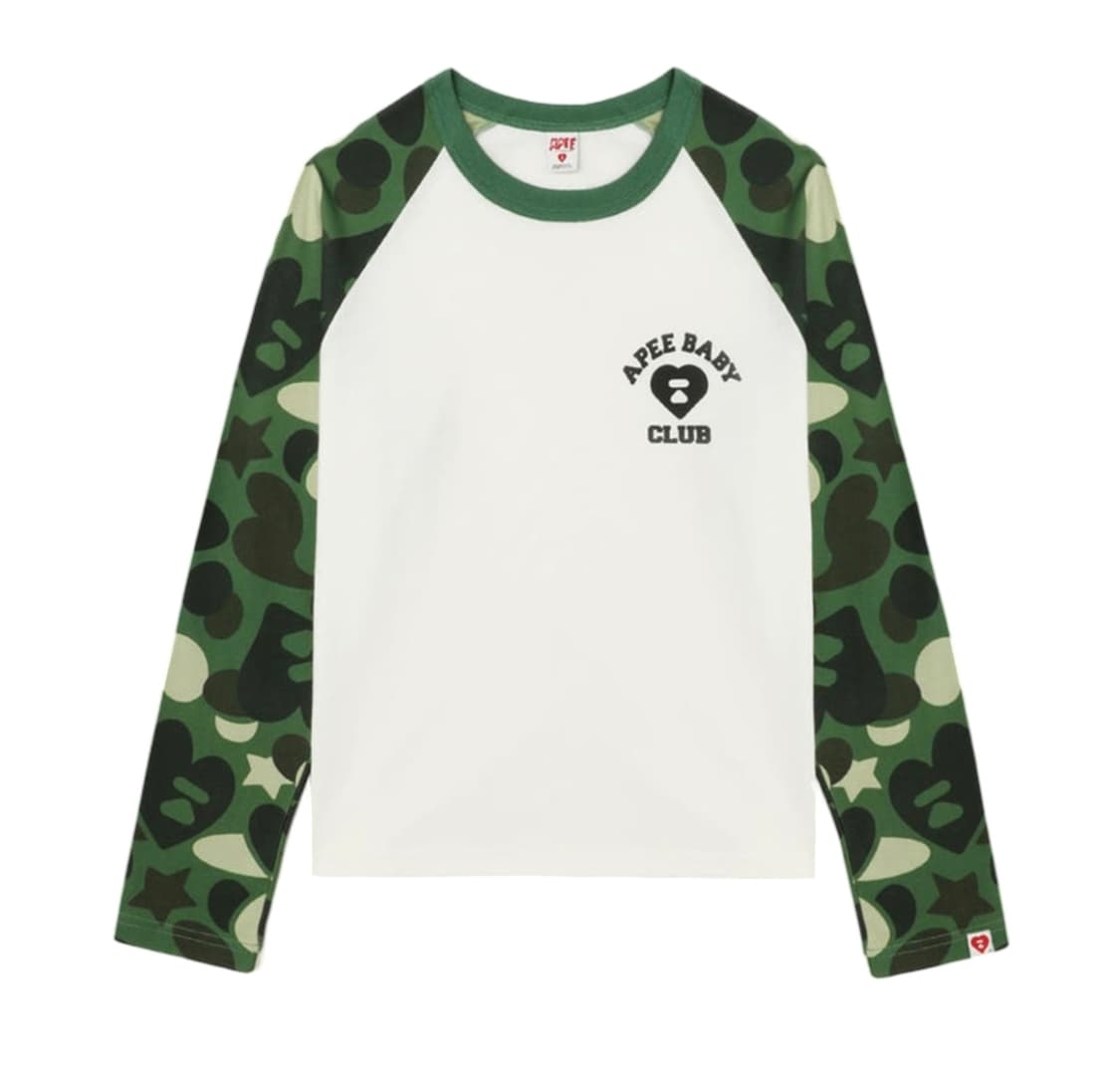 베이프 정품 여성용S 에이피 래글런 카모 긴팔티 상품이미지1