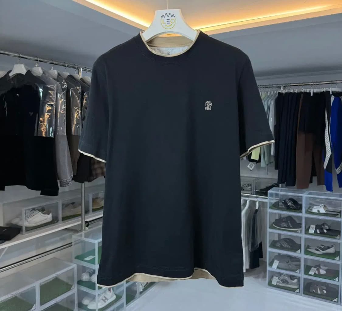 [정품] 브루넬로 쿠치넬리 코튼 저지 티셔츠 블랙 L 상품이미지1