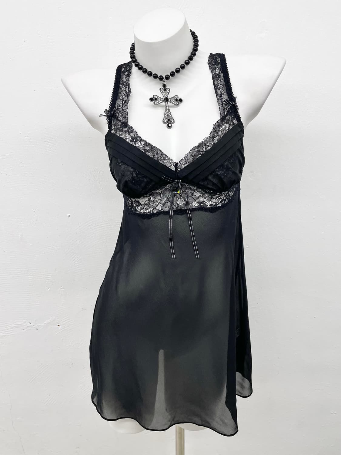 에블린 블랙 레이스 시어 슬립 상품이미지1