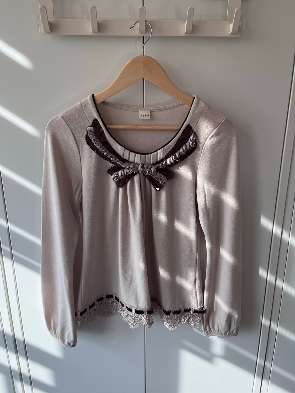 Axes femme 스팽글 리본 레이스 롱 슬리브 상품이미지8