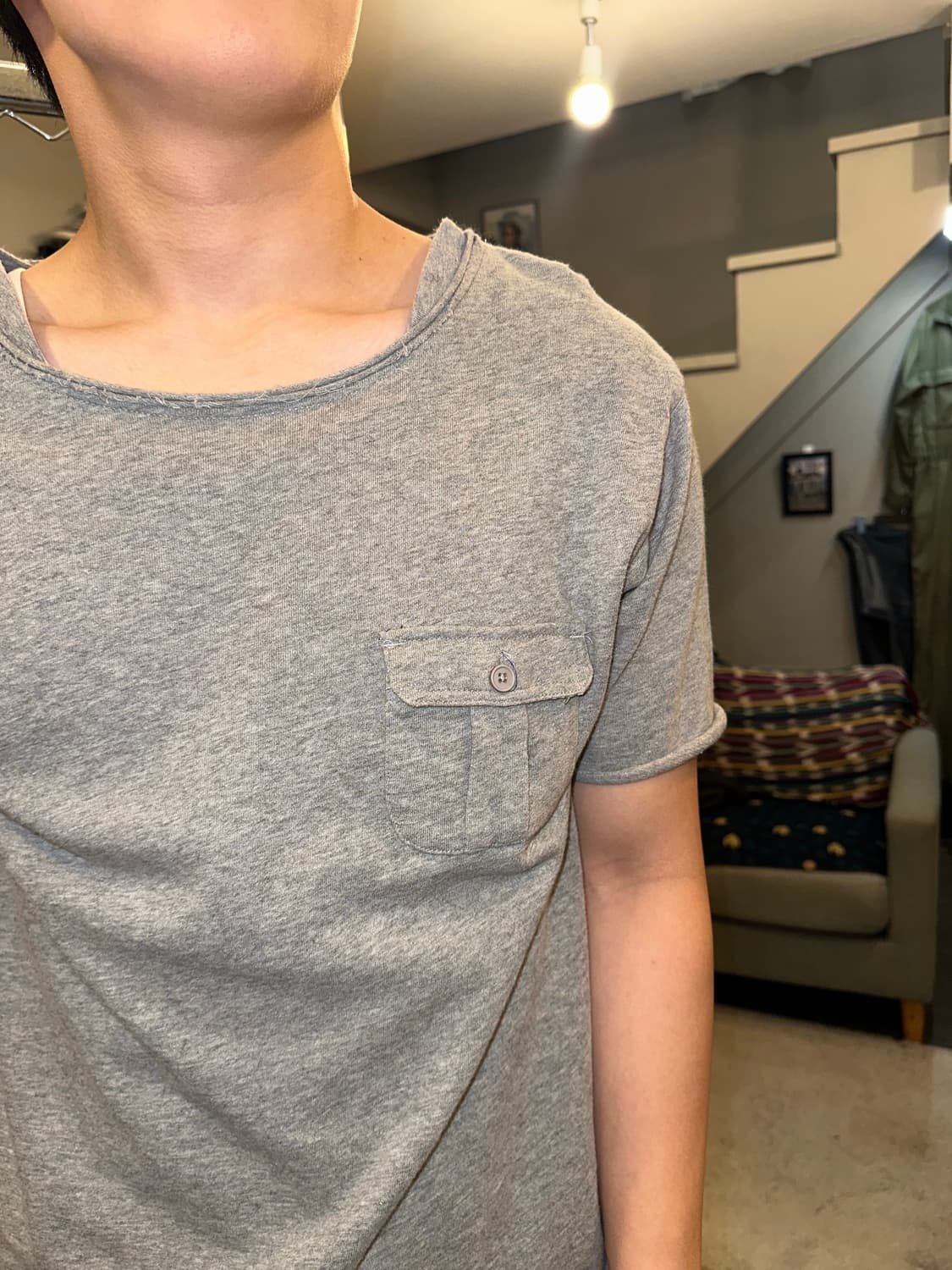 Grn Pocket cutting detail cotton T-shirt 상품이미지3