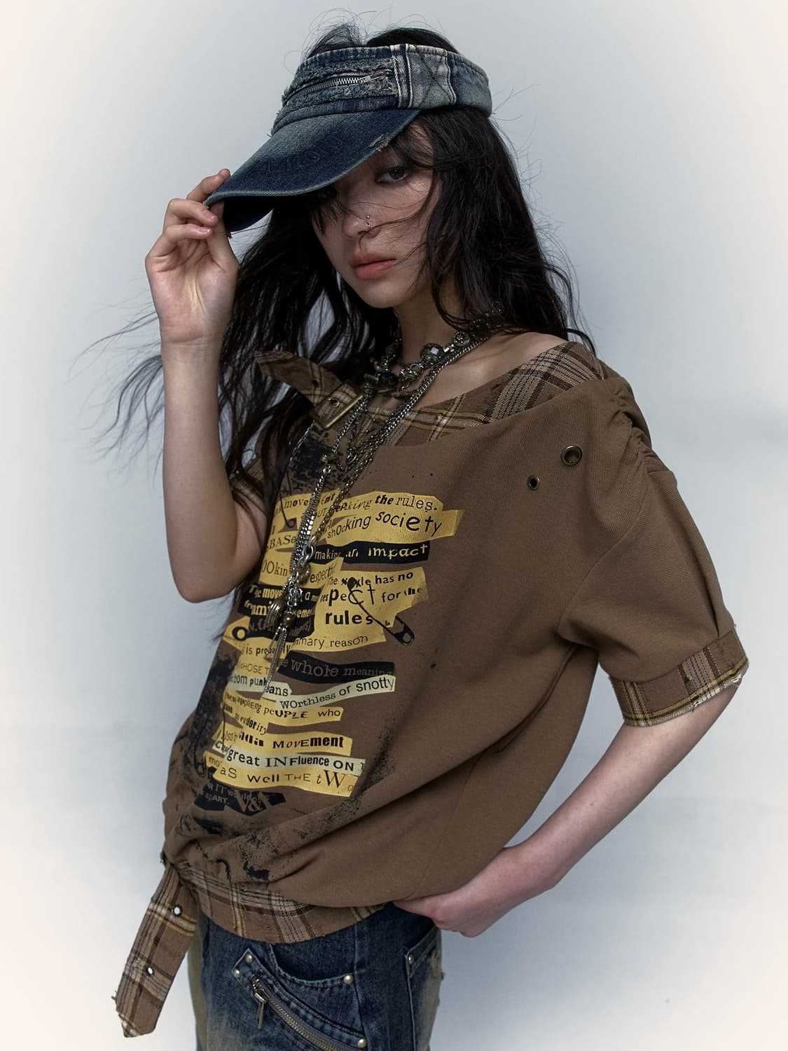 Punk Rock Buckle Straps Loose T-shirt 상품이미지1