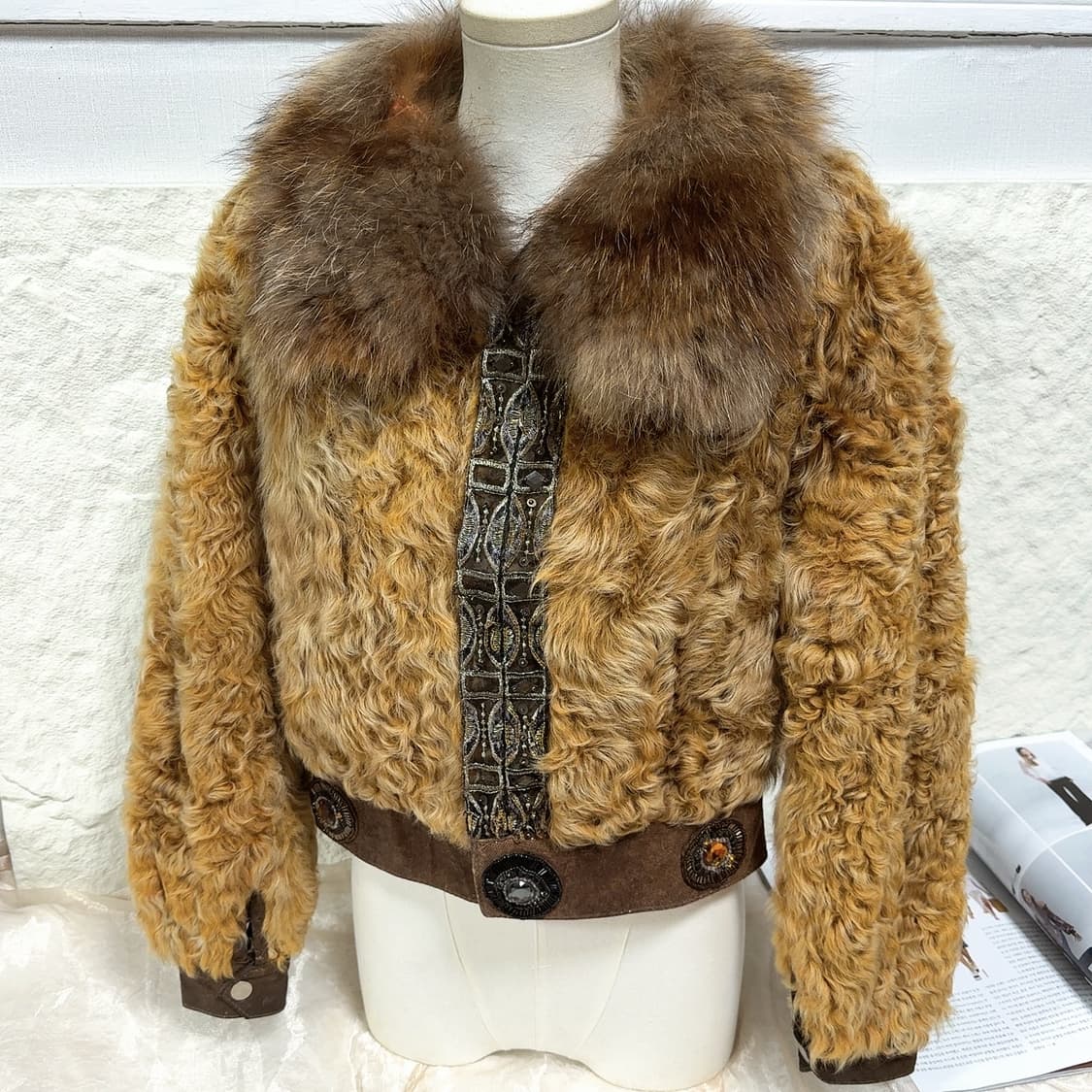 빈티지 라쿤퍼 칼라 양털 토스카나 코트 상품이미지2