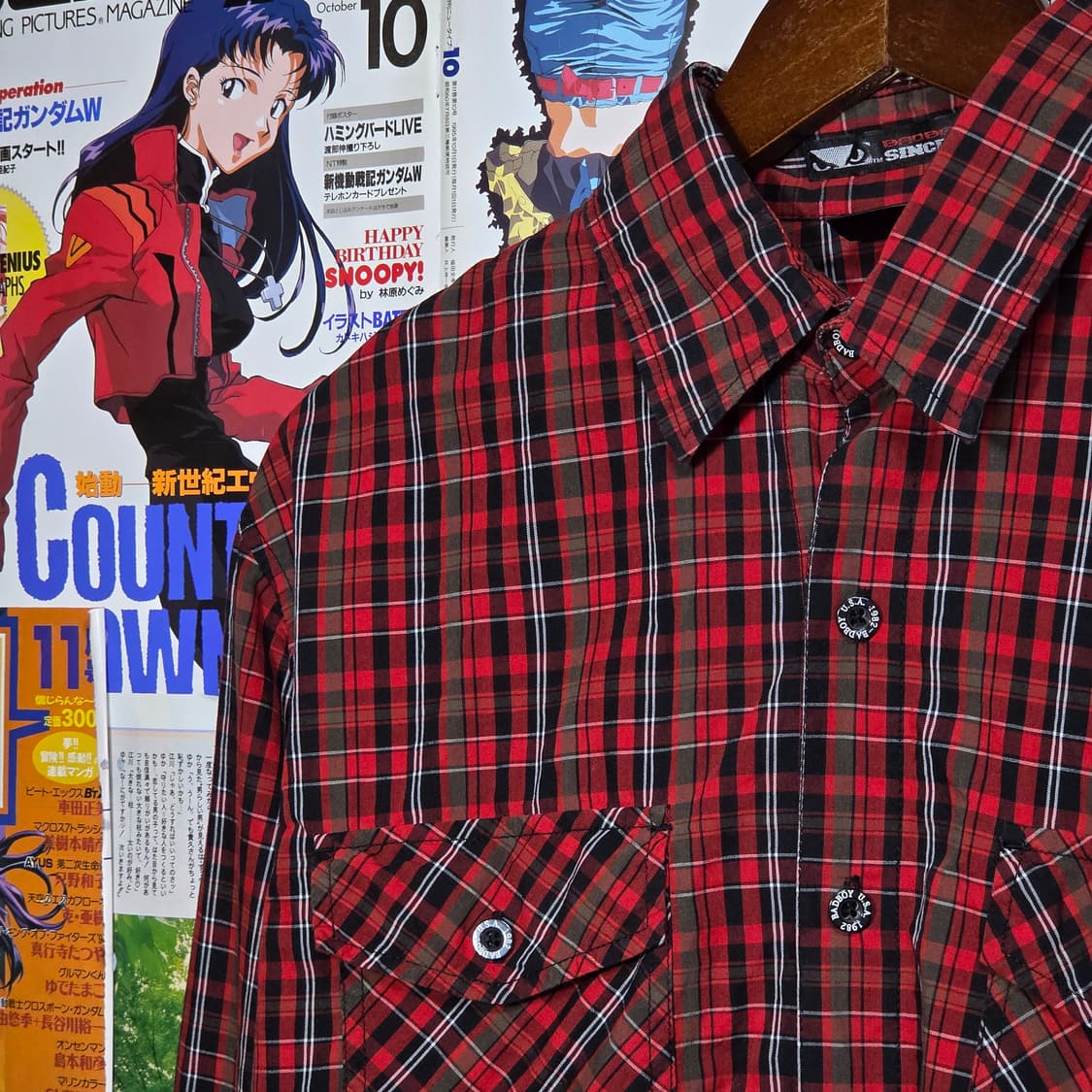 JPN 배드보이 타탄 체크 프린팅 레드 셔츠 상품이미지4