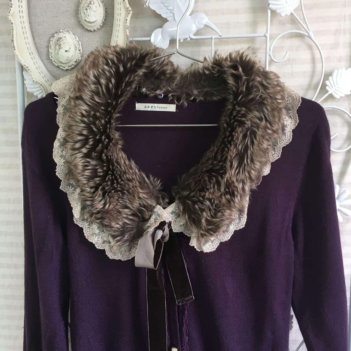 axes femme purple lace fur-collar ribbon 상품이미지3