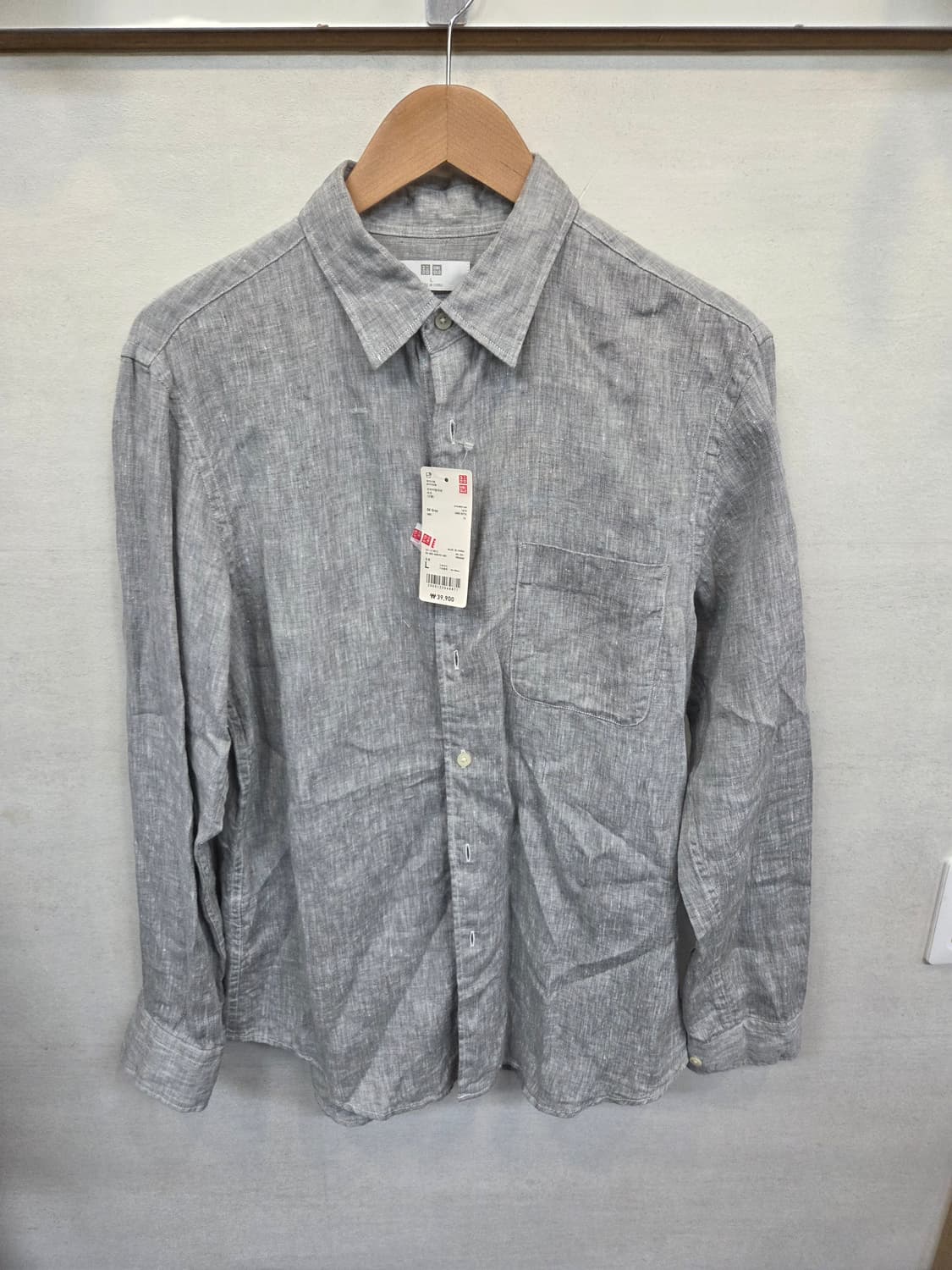 유니클로 린넨 셔츠긴팔 L 그레이  상품이미지1