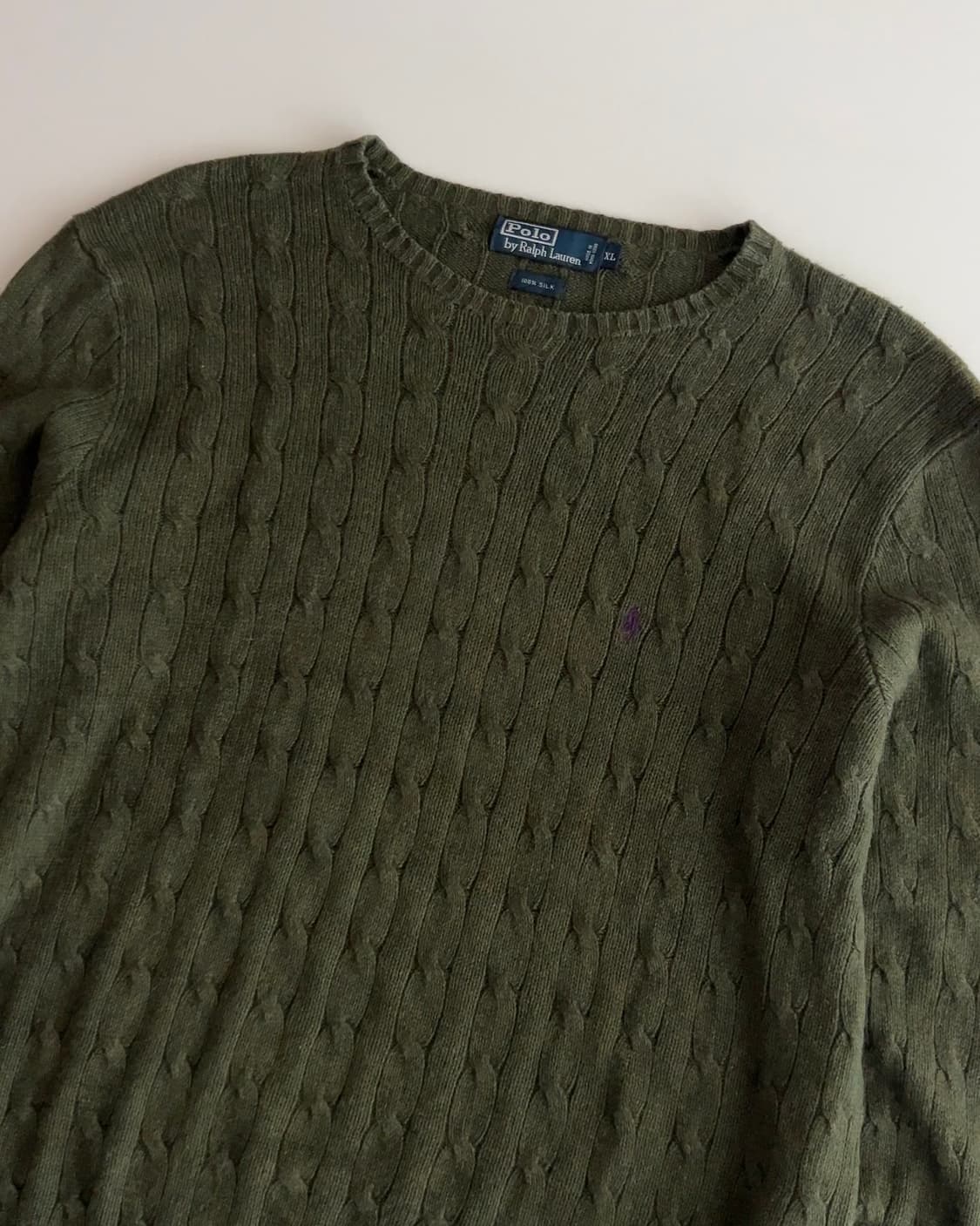 폴로 랄프로렌 케이블 꽈배기 다크 그린 실크 니트 XL 상품이미지2