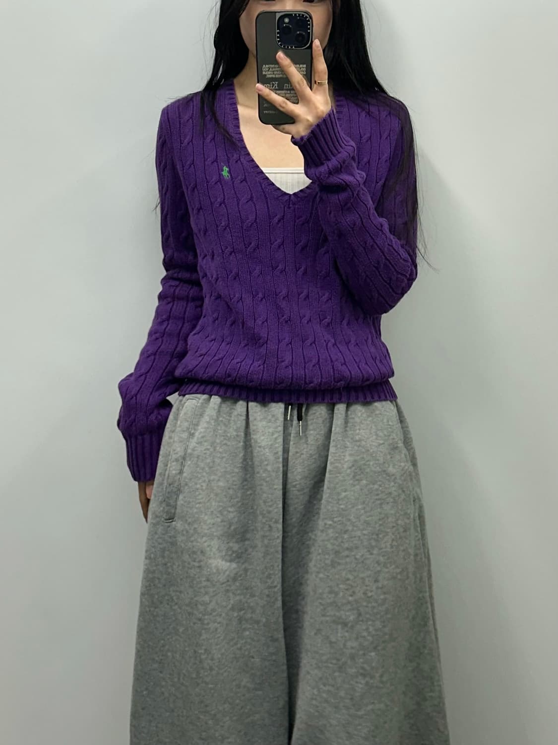 폴로 랄프로렌 퍼플 브이넥 꽈배기 니트 상품이미지1