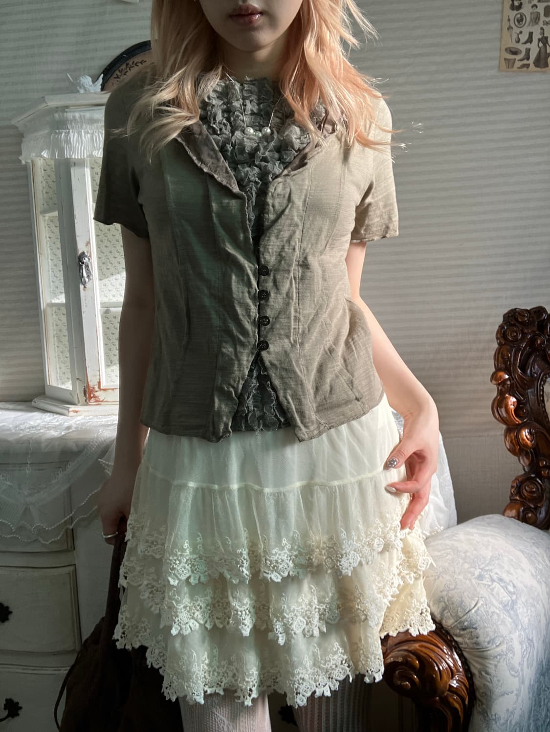 jpn vintage khaki brown archive lace 상품이미지3