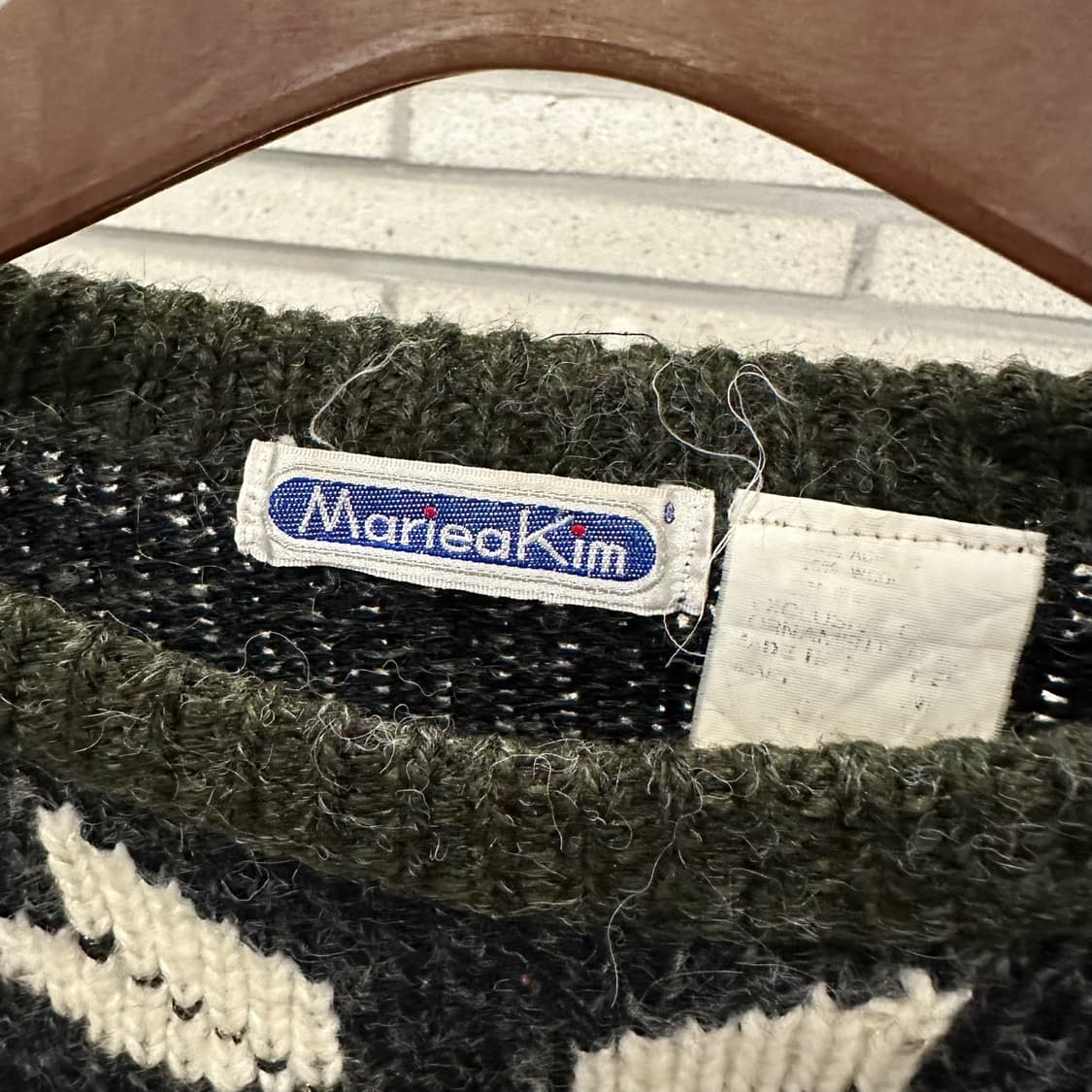 USA VINTAGE 라운드넥 롱 니트 노르딕 눈꽃 패턴 디테일 차콜 상품이미지6