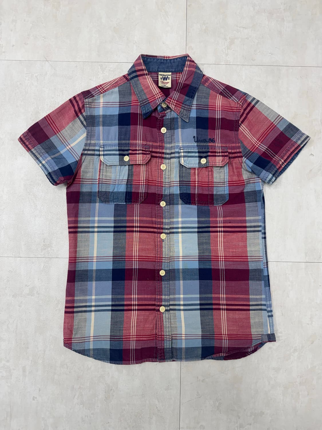 •Vintage  언더우드 슬림핏 체크반팔셔츠 상품이미지1