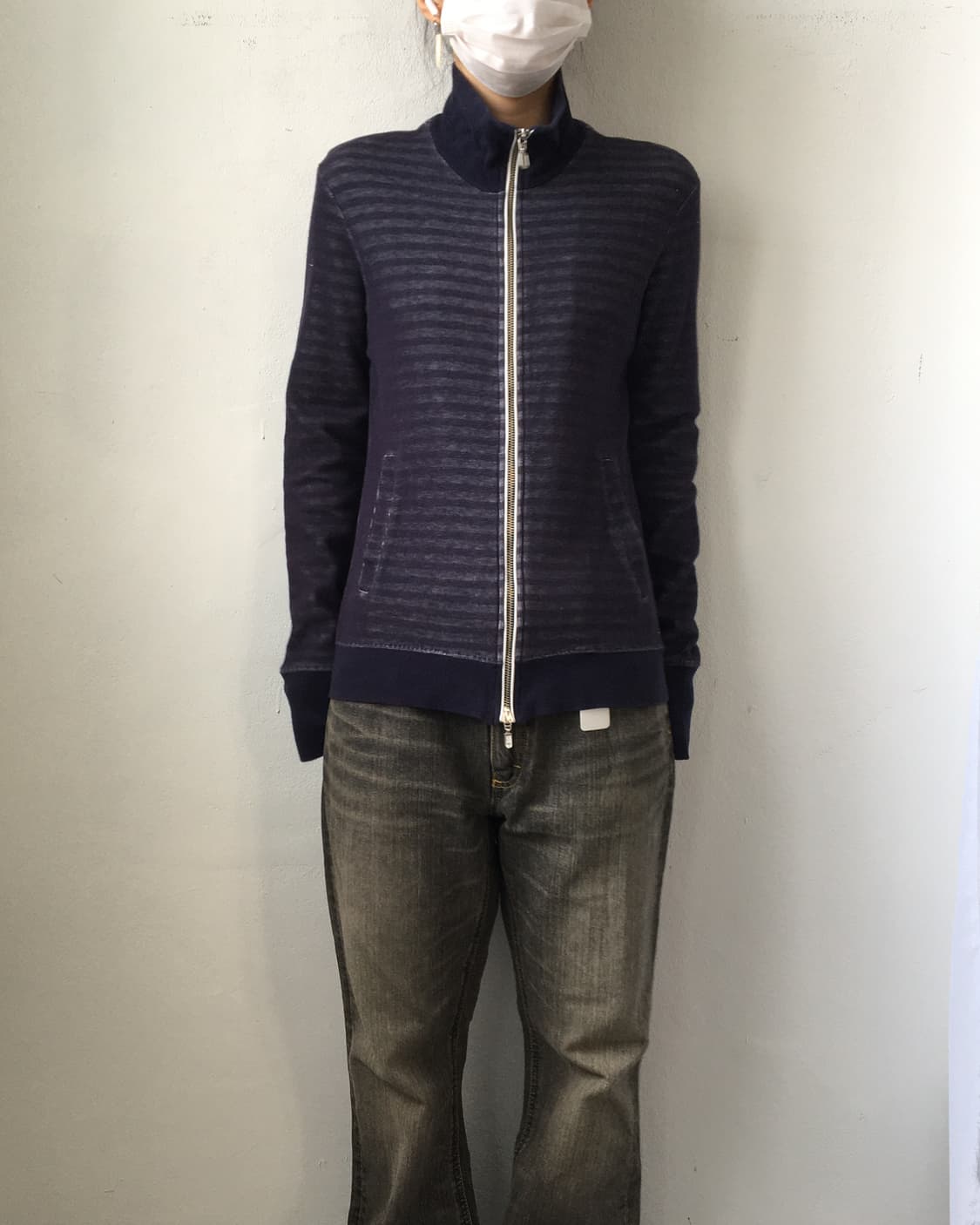 Stripe pattern high neck zip up 상품이미지5