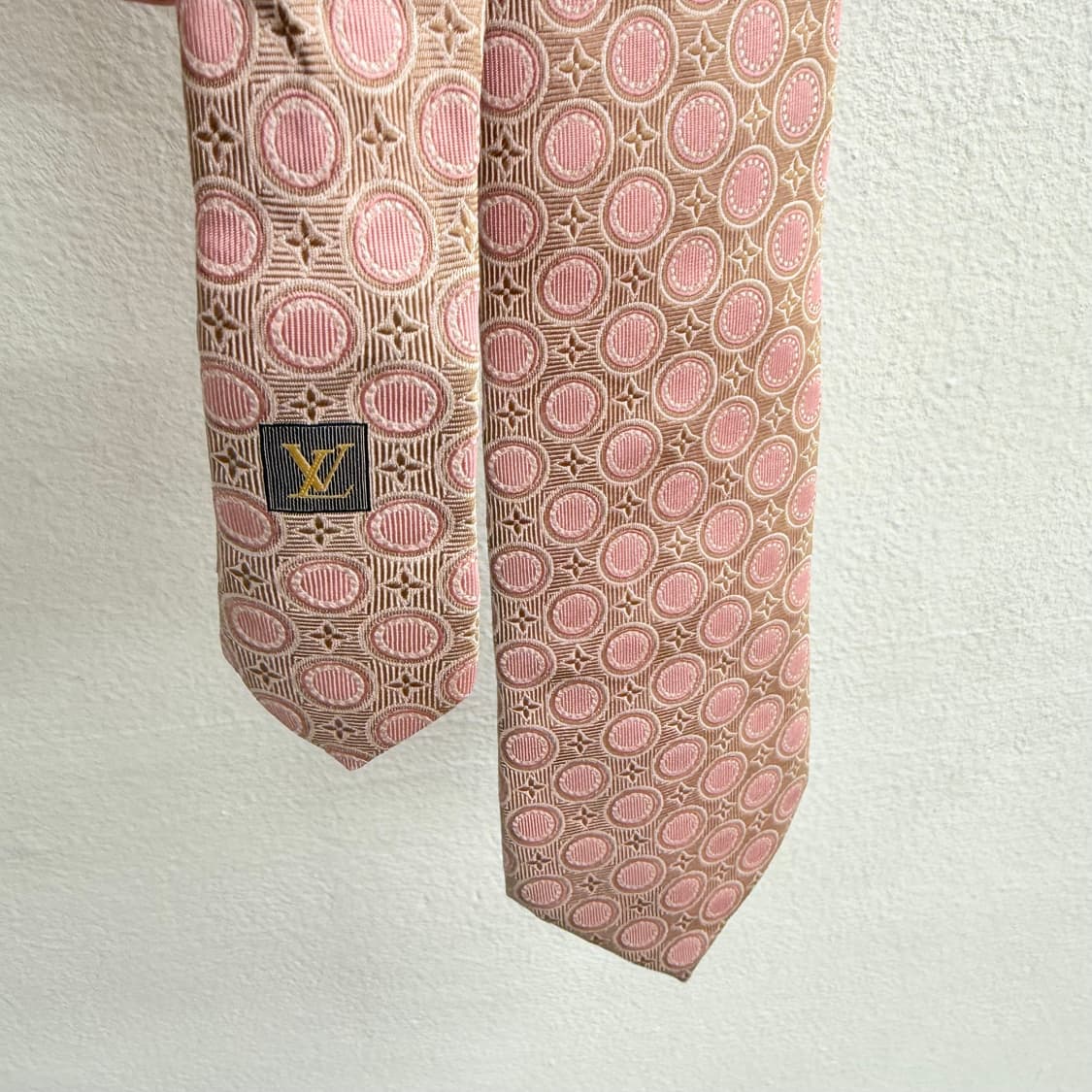 Made italy 루이비통 패턴 핑크 실크100 넥타이 상품이미지3