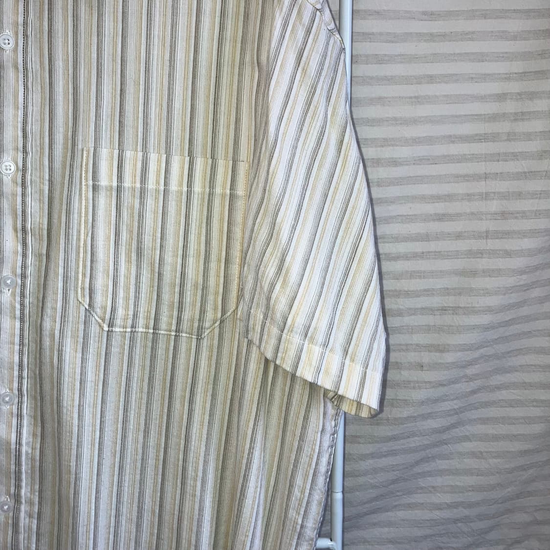 빈티지 파스텔 옐로우 스트라이프 셔츠 y2k 스트릿 갸루 펑키463 fa 상품이미지4