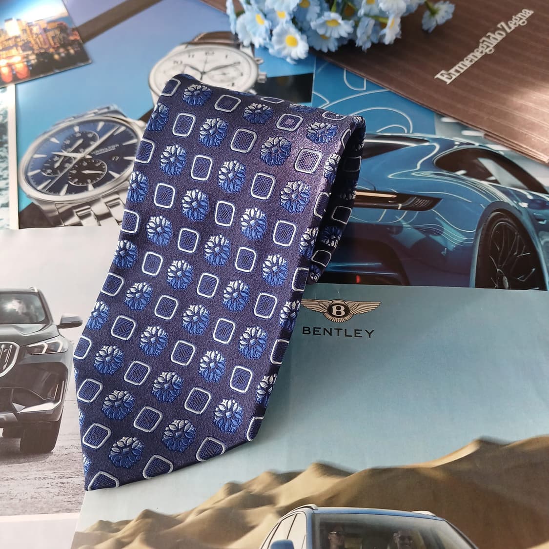 제냐 실크 블루 플라워 패턴 넥타이 8.9cm A+등급 A19274
 상품이미지2