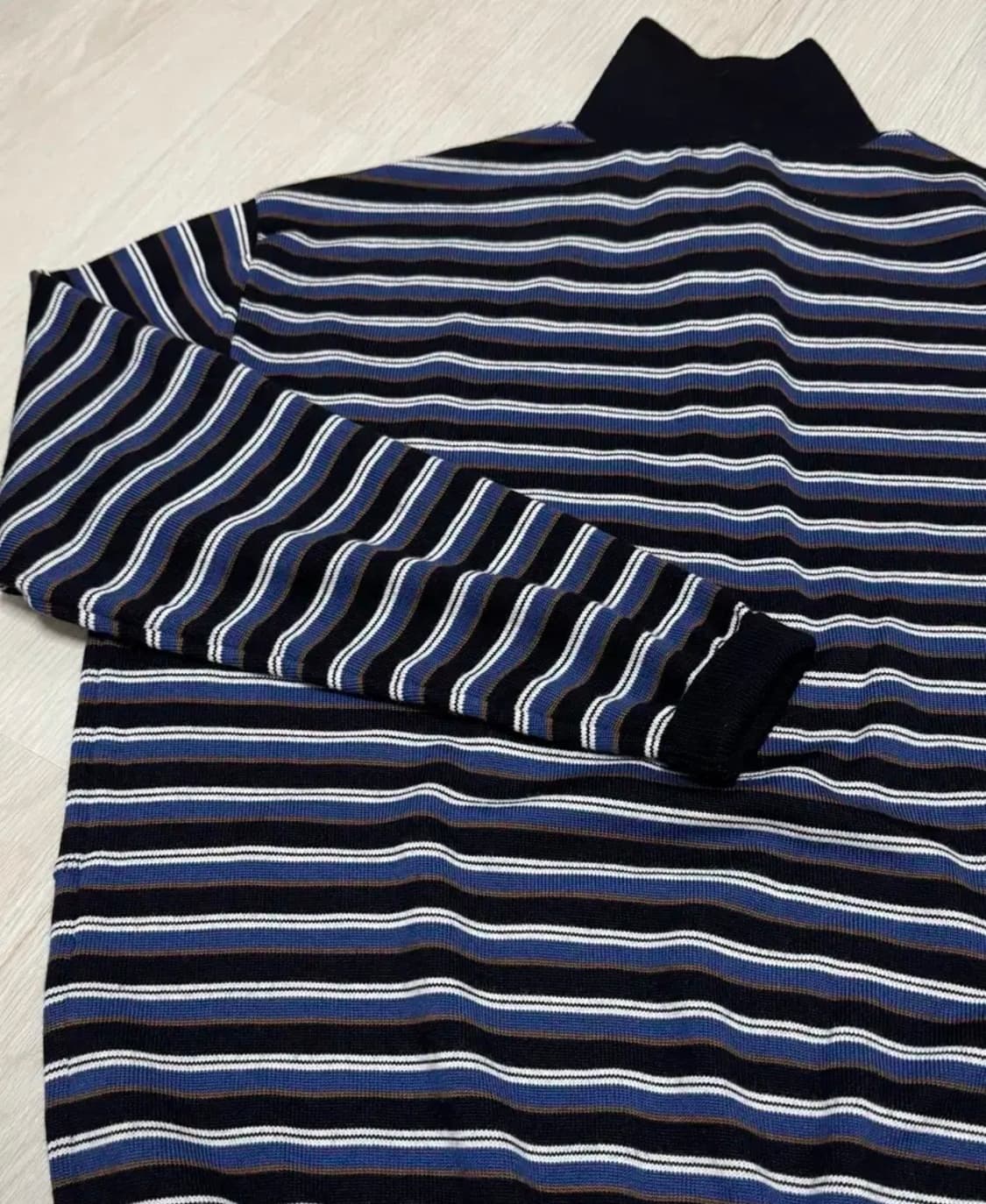 시스템옴므 울 스트라이프 칼라 니트 탑 다크 네이비 XL 상품이미지3