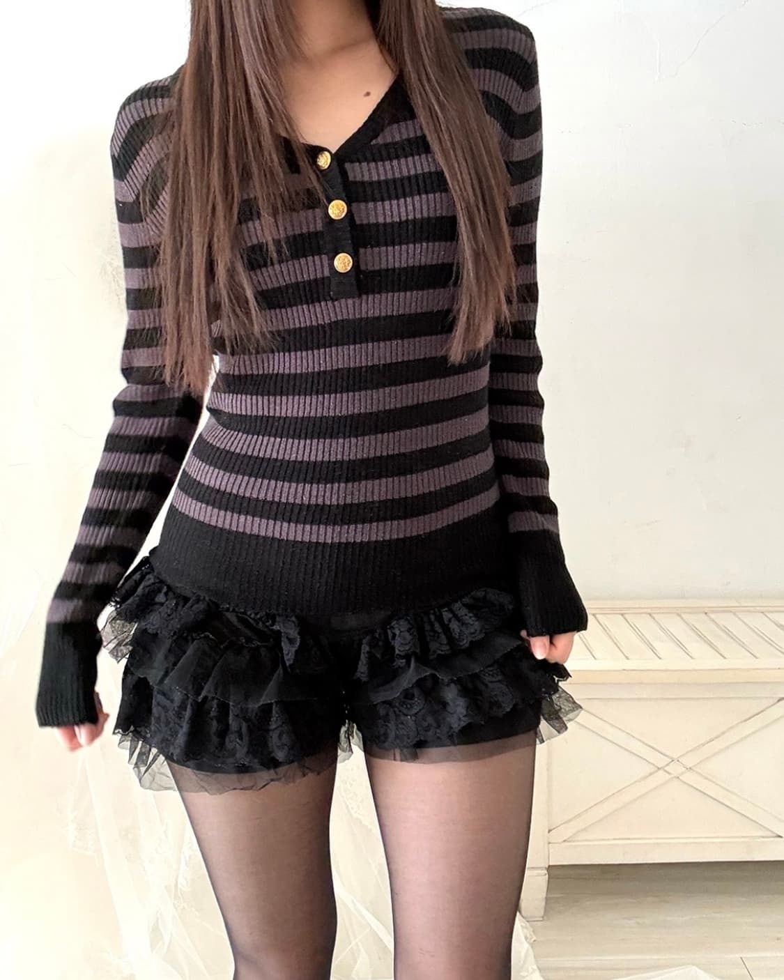 Deep purple and black stripe long sleeve 상품이미지4