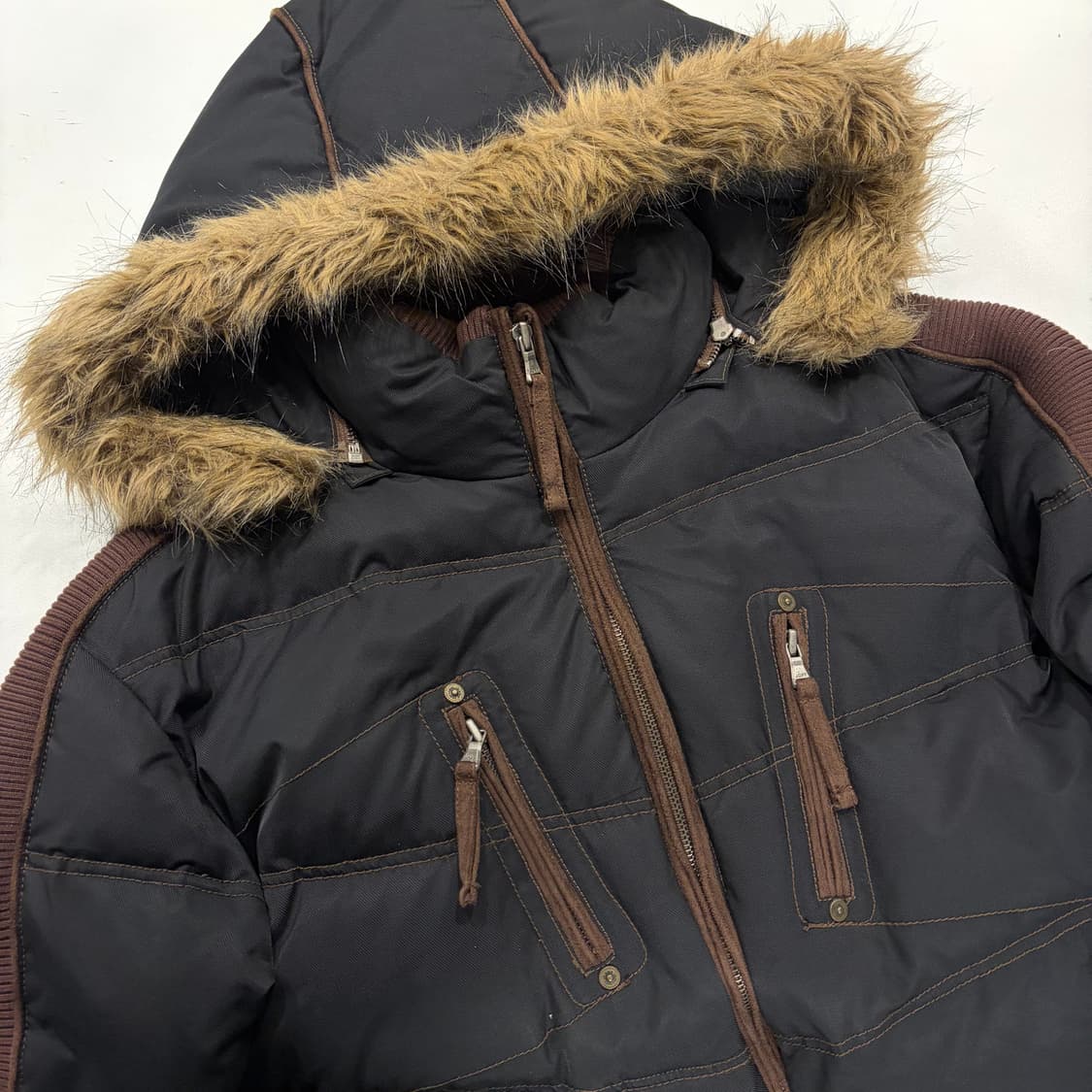 [100] JOFF 빈티지 후드 퍼 블랙 패딩 점퍼 B495 상품이미지3