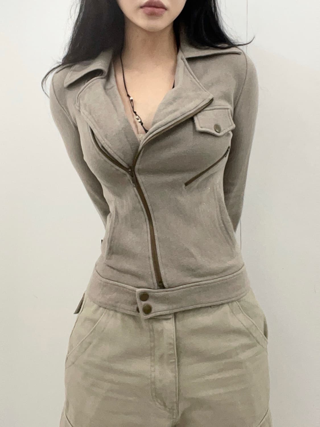 Deep Beige y2k rider jacket 상품이미지1