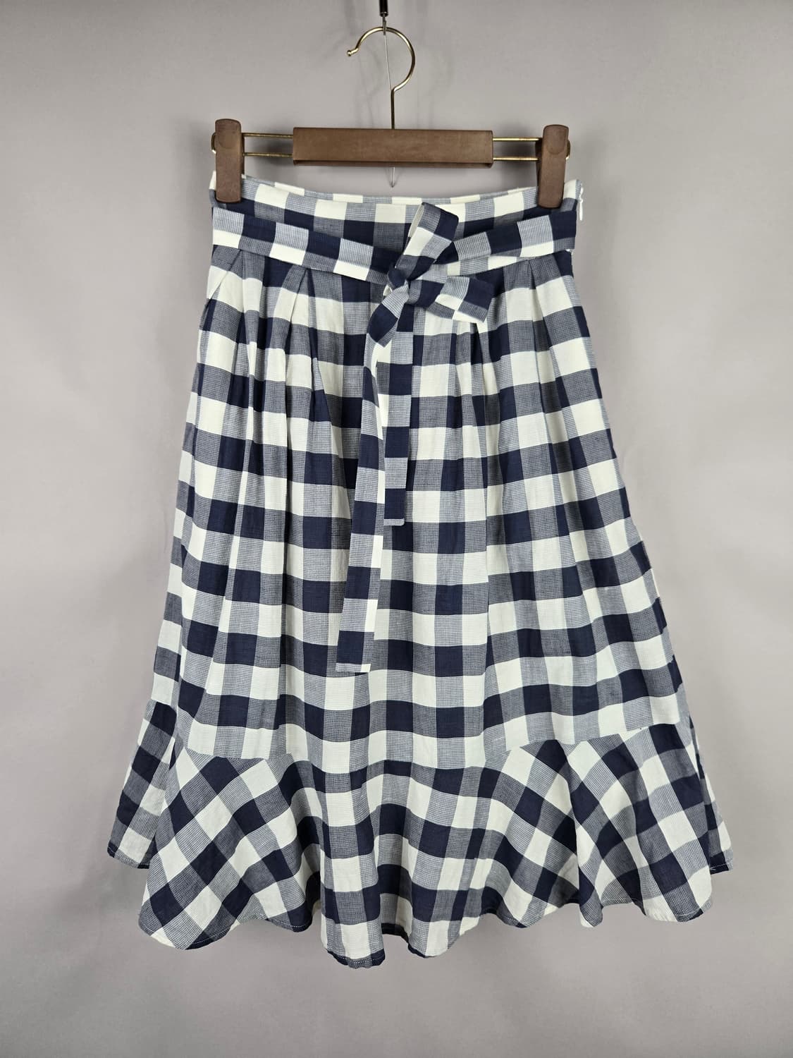 [무료배송]클럽모나코 0 여성 허리 리본 체크 플레어 미디 스커트 치마 상품이미지1