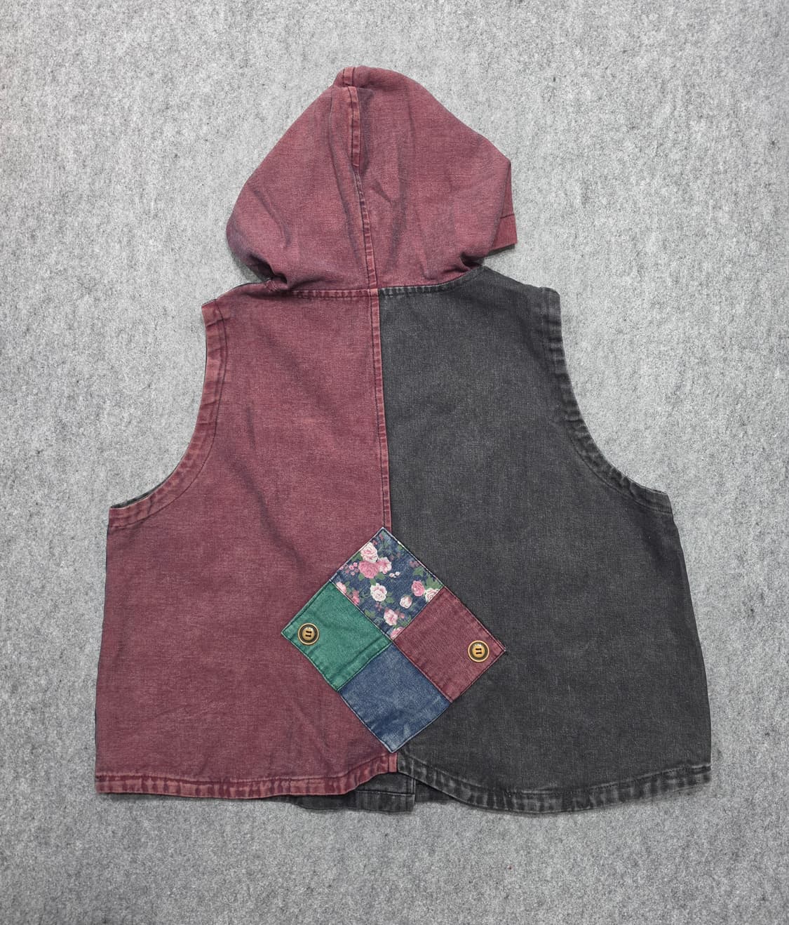 빈티지 패치워크 에스닉 감성 후드 베스트 조끼 상품이미지2
