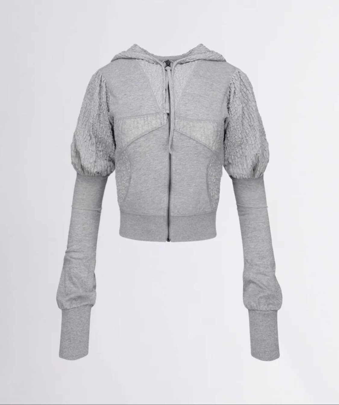 Puff Sleeve Zip-Up Hoodie Melange Gray 상품이미지1