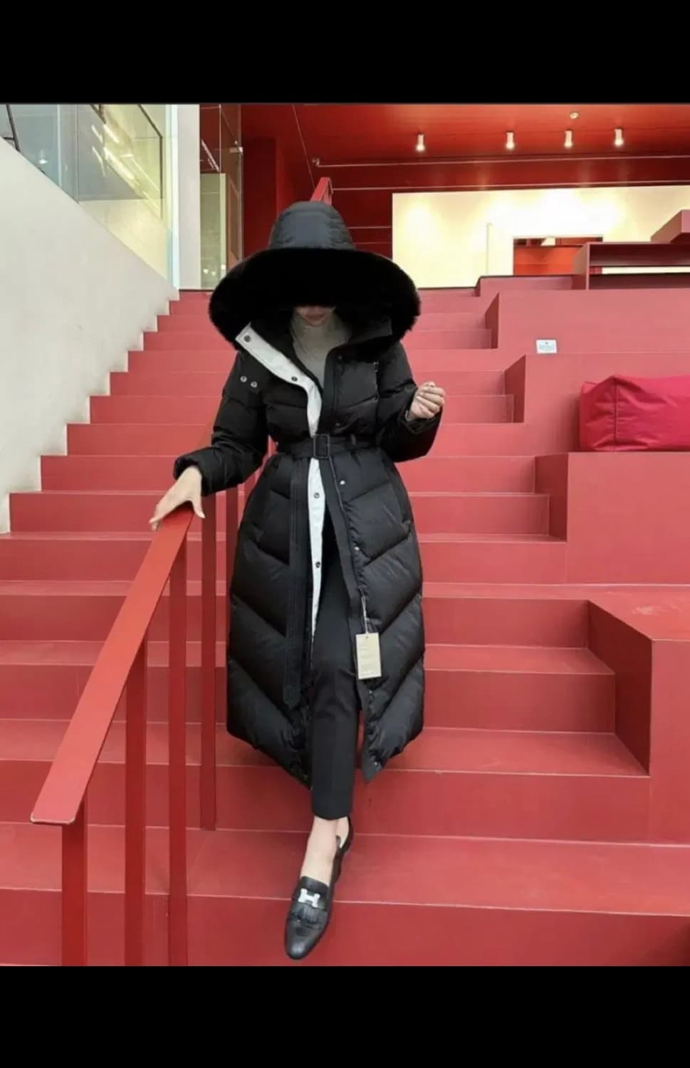 사가폭스퍼 배색 롱패딩 (오리털100, 착샷o) 상품이미지3