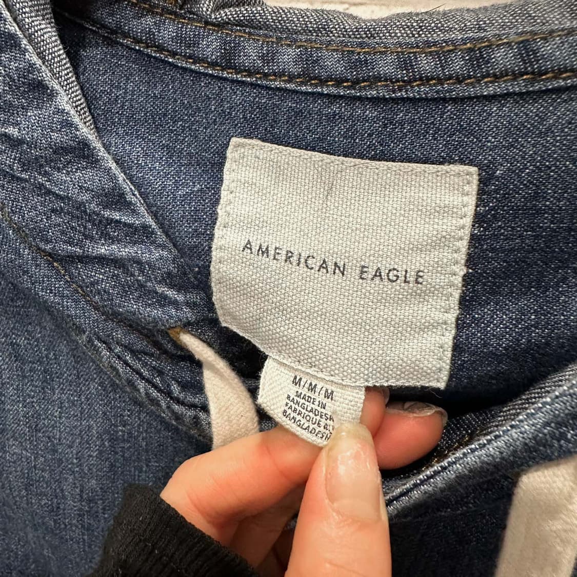 USA VINTAGE 데님 긴팔 셔츠 4포켓 후드 스트링 디테일 중청 상품이미지6