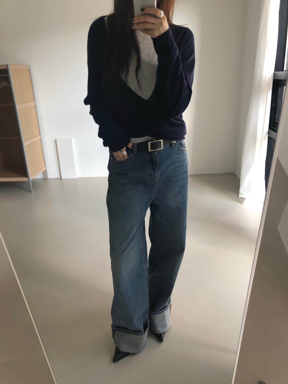 네이비 딥브이넥니트 새상품 상품이미지5