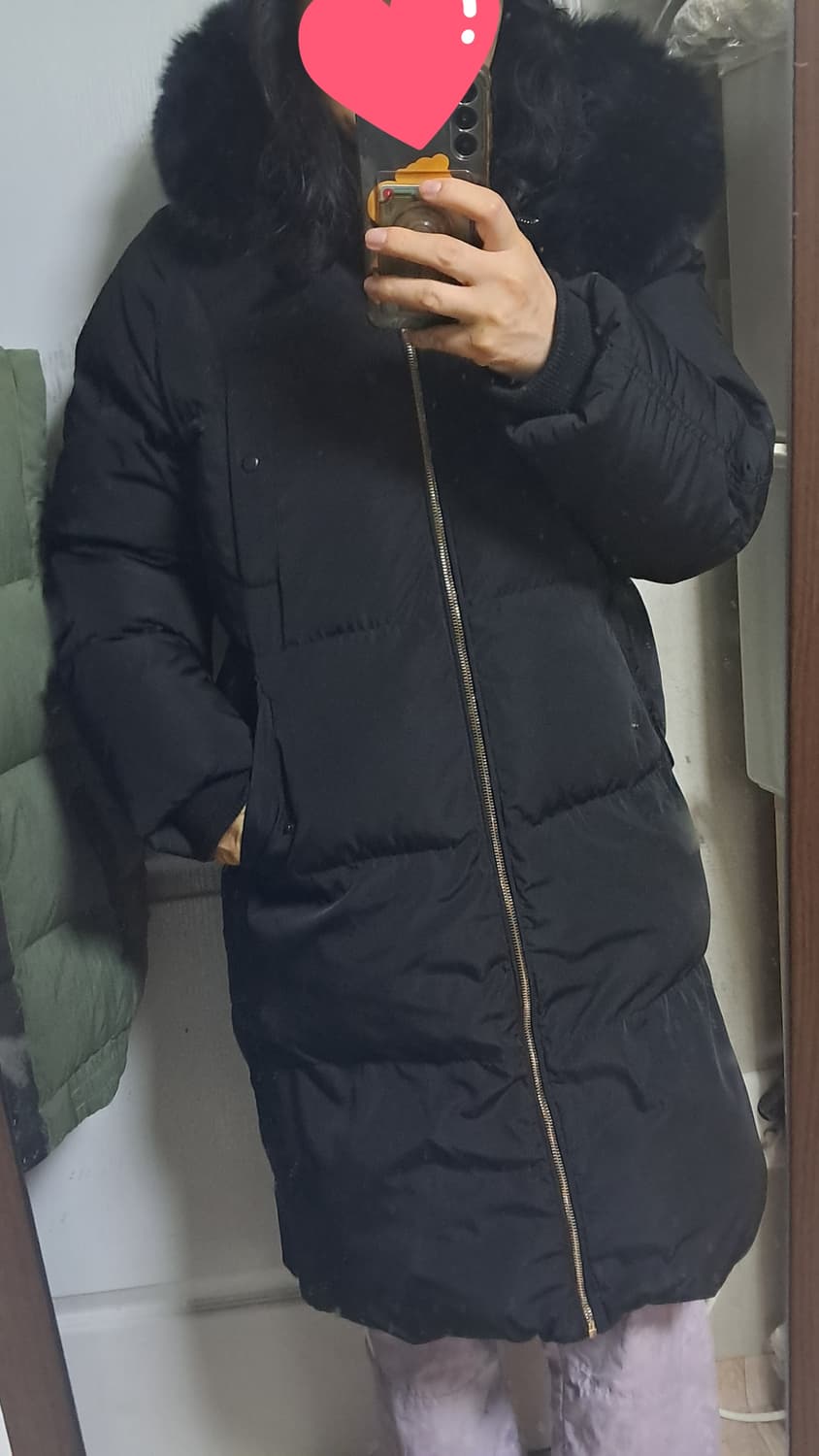 GGPX 블랙 모피퍼 덕다운 롱패딩 S(55~66) 상품이미지9