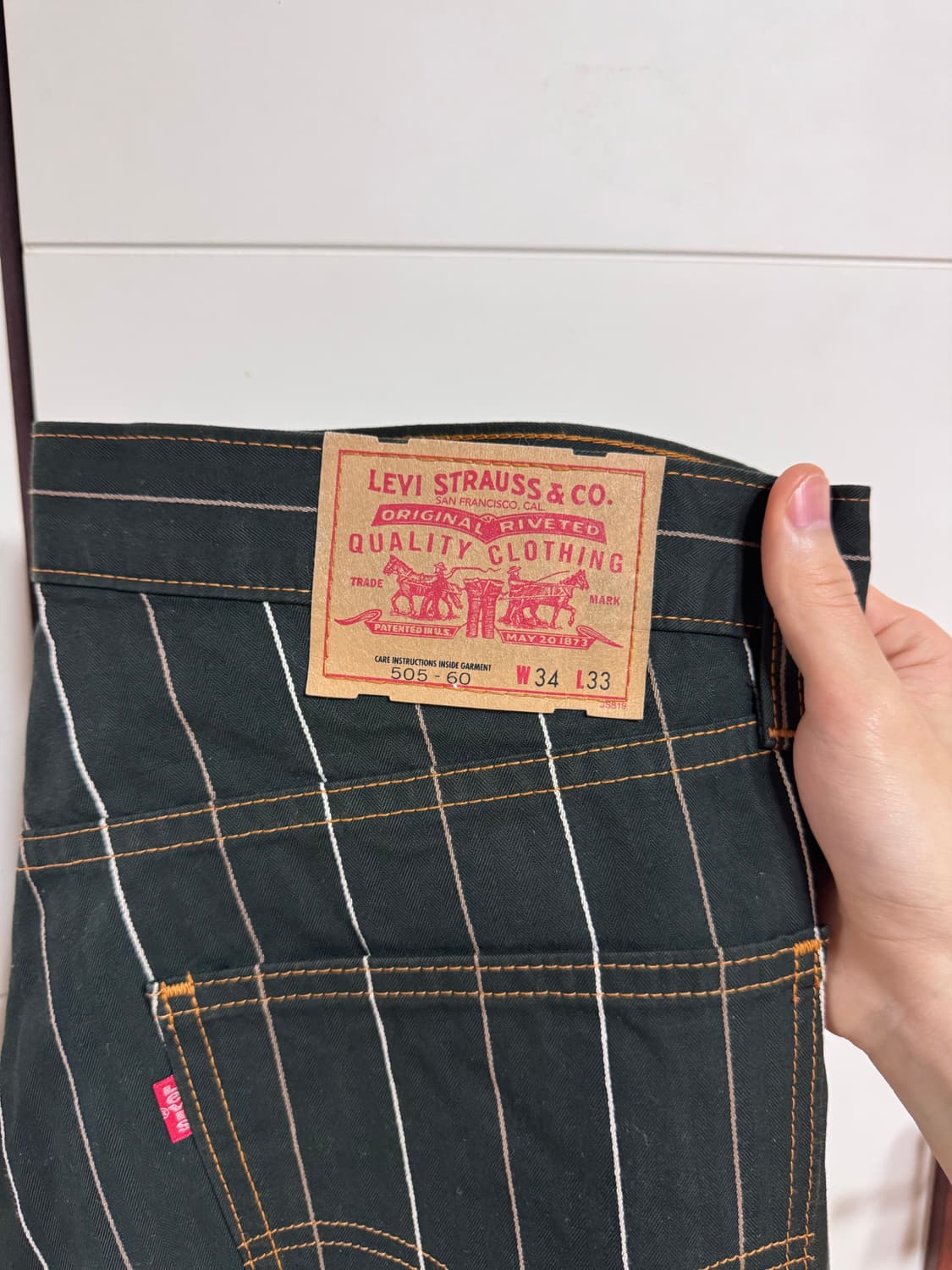 리바이스 505-60 블랙 스트라이프 코튼팬츠 상품이미지4