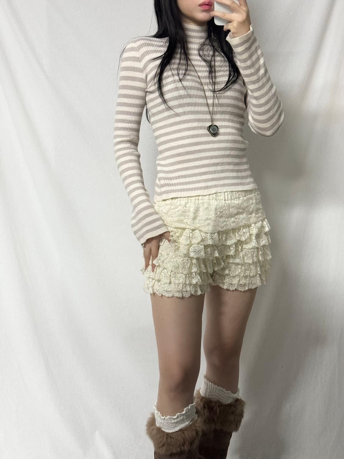 울 혼방 세미 페플럼 슬리브 하이 넥 니트 상품이미지2