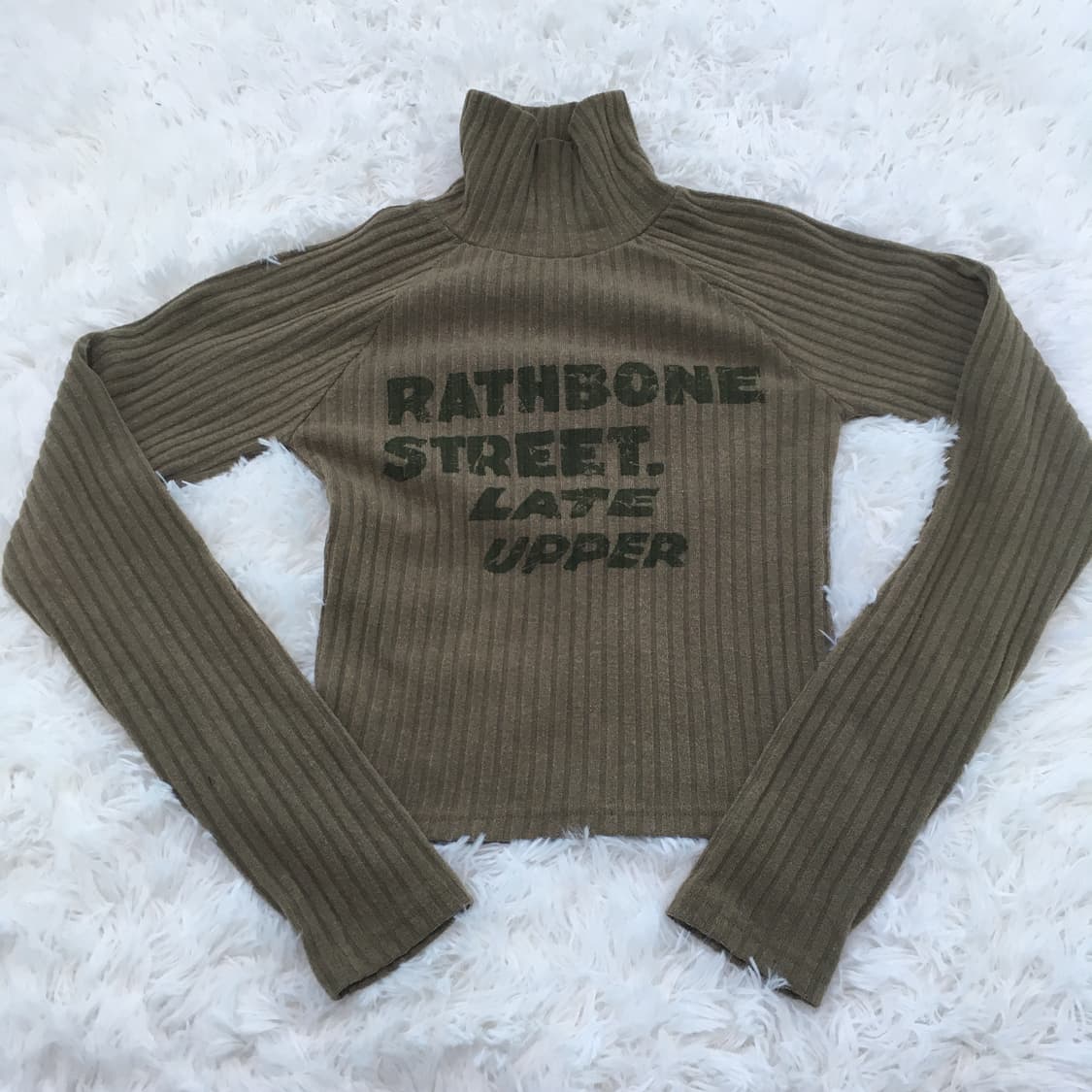 빈티지 카키 스트라이프 목폴라 니트 티셔츠 771 y2k 스트릿 갸루  상품이미지1