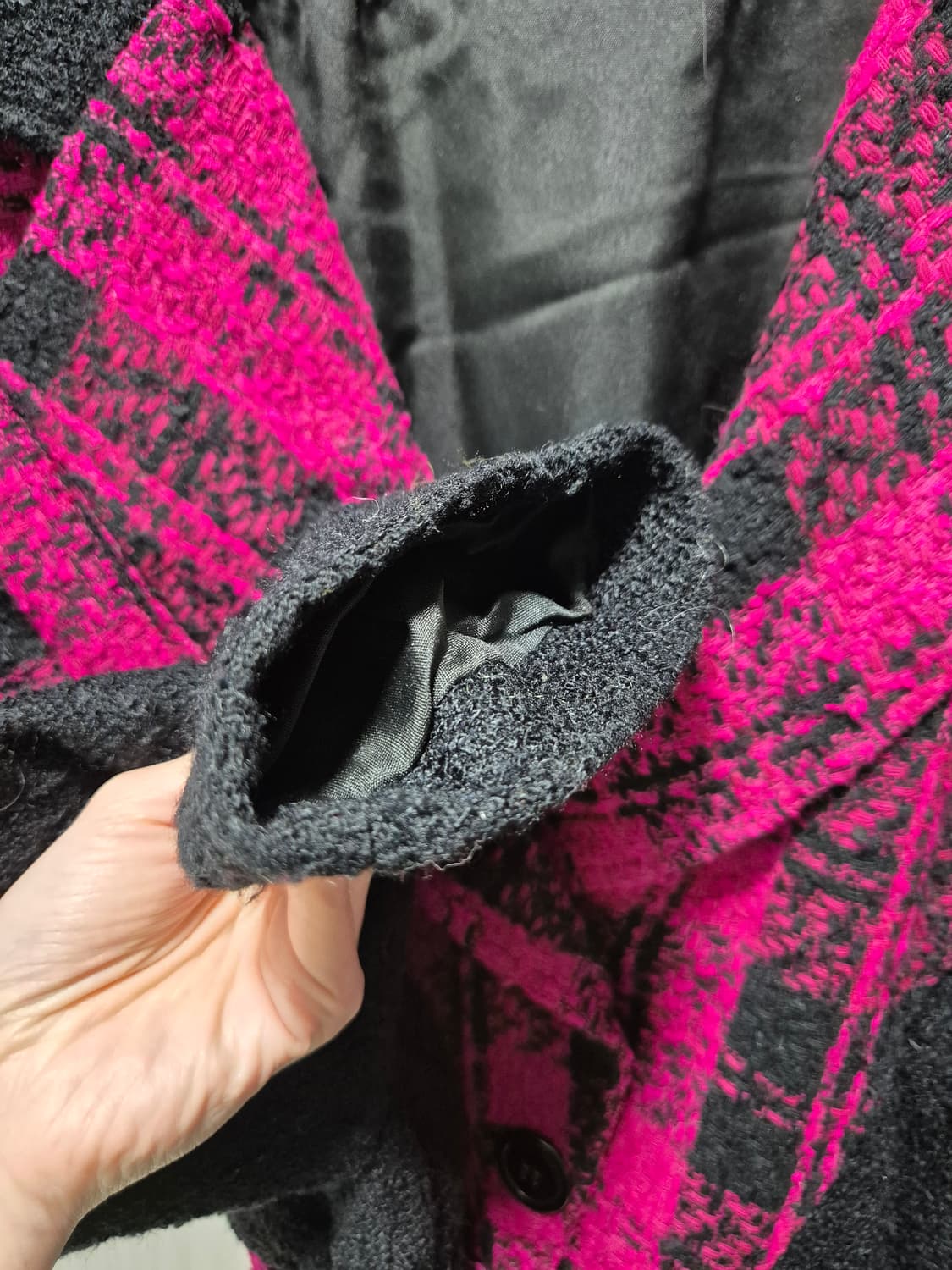 블랙 핑크 체크 봄버스타일 트위드 자켓 상품이미지6