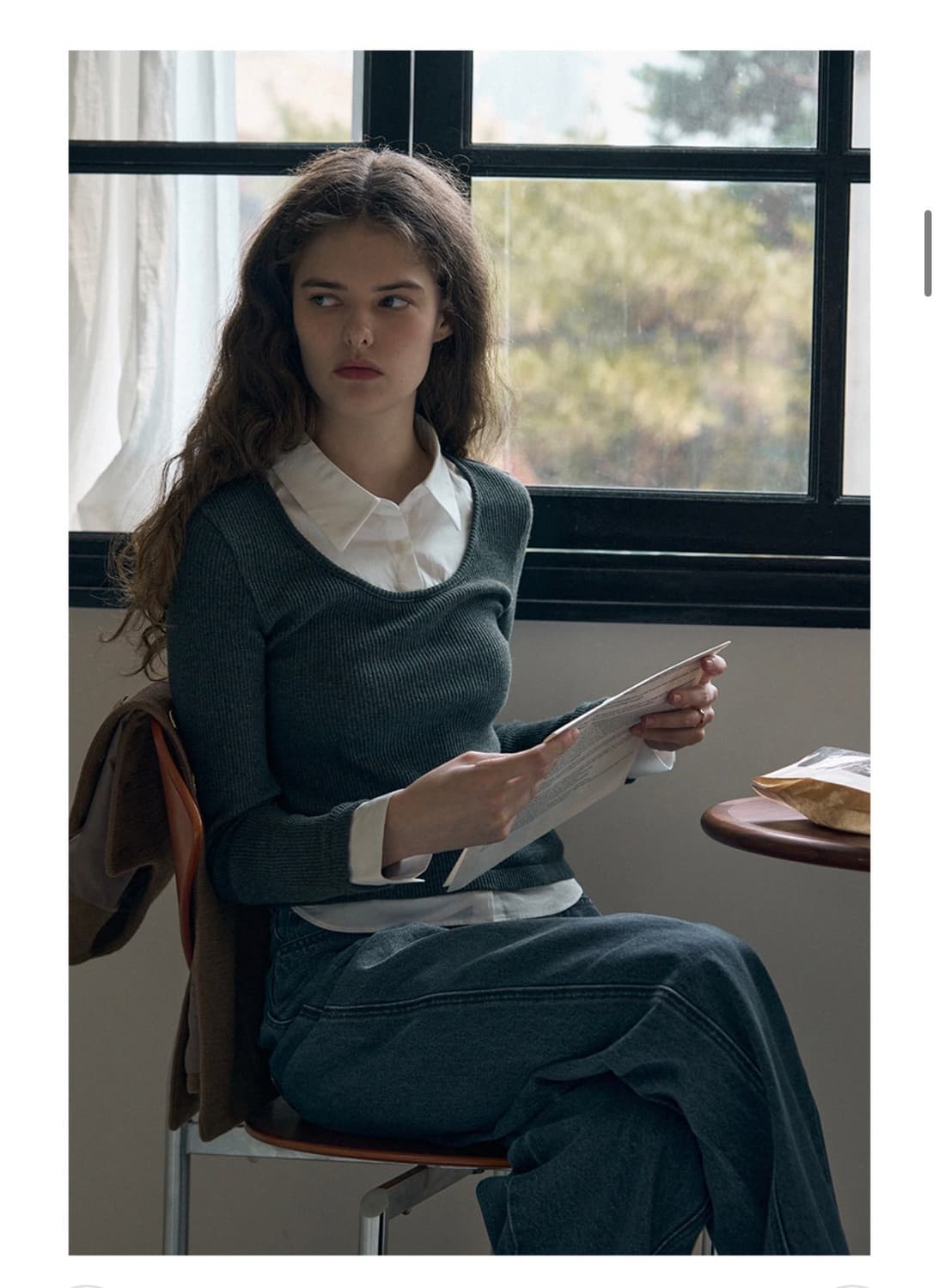 (S) 드로우핏 우먼 포엠 레이어드 카라 셔츠 탑 [CHARCOAL] 상품이미지1