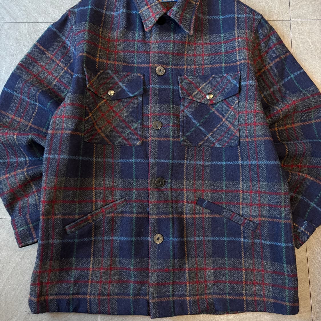 80년대 미국 생산 펜들턴 체크 울 체크 CPO 셔츠 자켓  상품이미지4