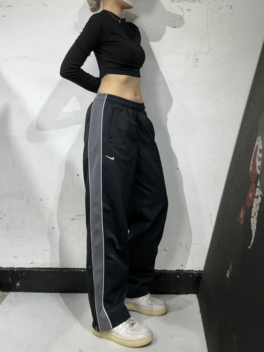 나이키 블랙 와이드 그레이 사이드 라인 추리닝 바지 트레이닝 팬츠 M 상품이미지1