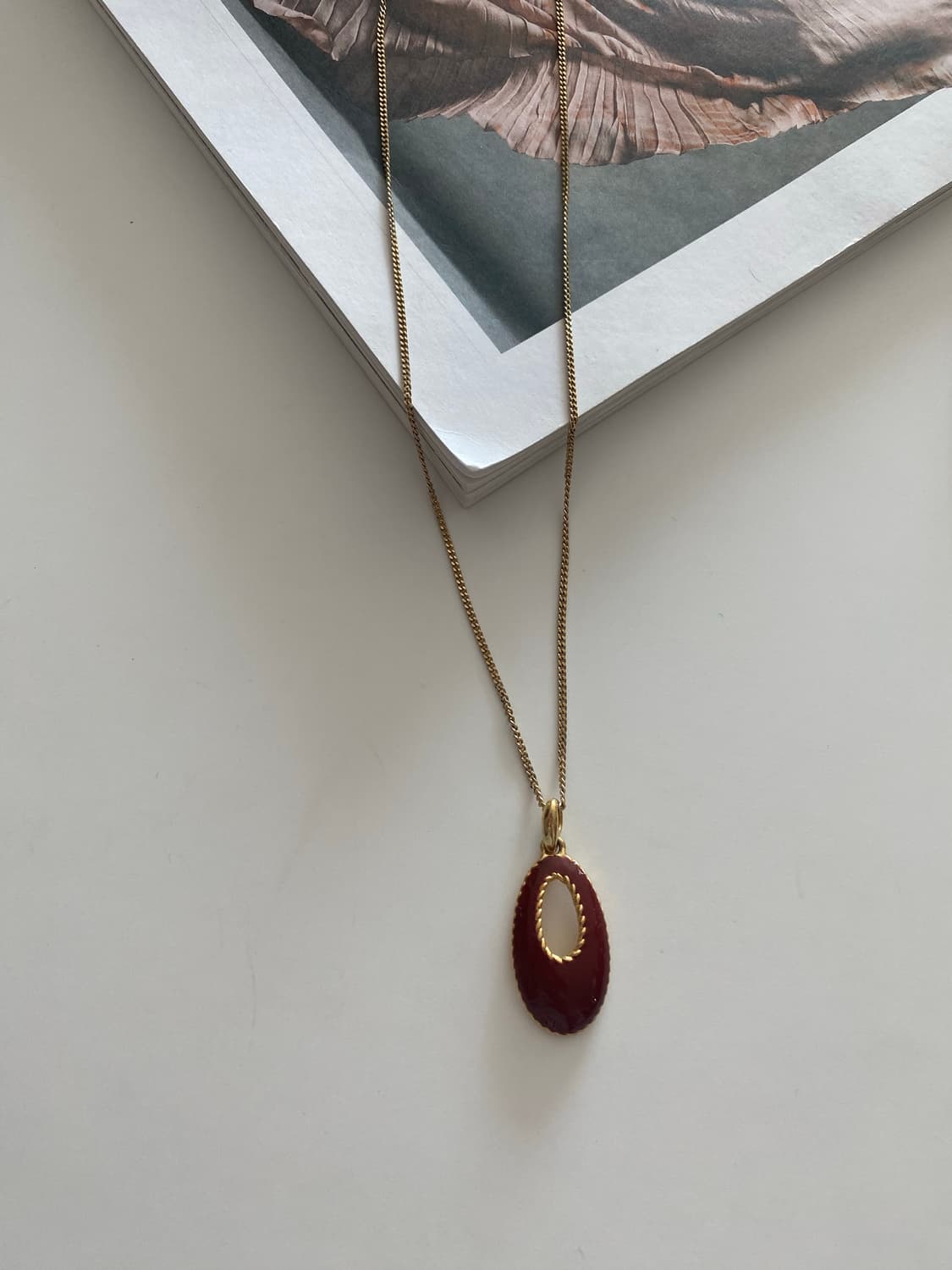골드 체인 버건디 펜던트 목걸이  c est bien (sr) 상품이미지2