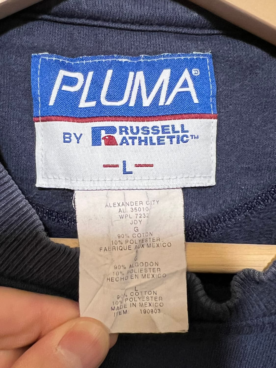 90's [L] PLUMA 러셀 무지 스웻셔츠 블루 네이비 코튼 상품이미지8