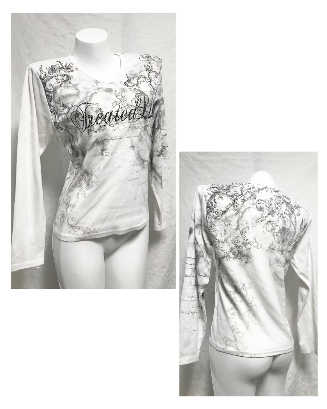 빈티지 펑크 레터링 스터드 자수 롱슬리브 탑 상품이미지1