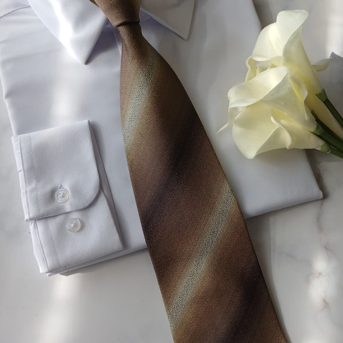 입생로랑 실크 골드브라운 그라데이션 넥타이 9.5cm A+등급A18814 상품이미지7